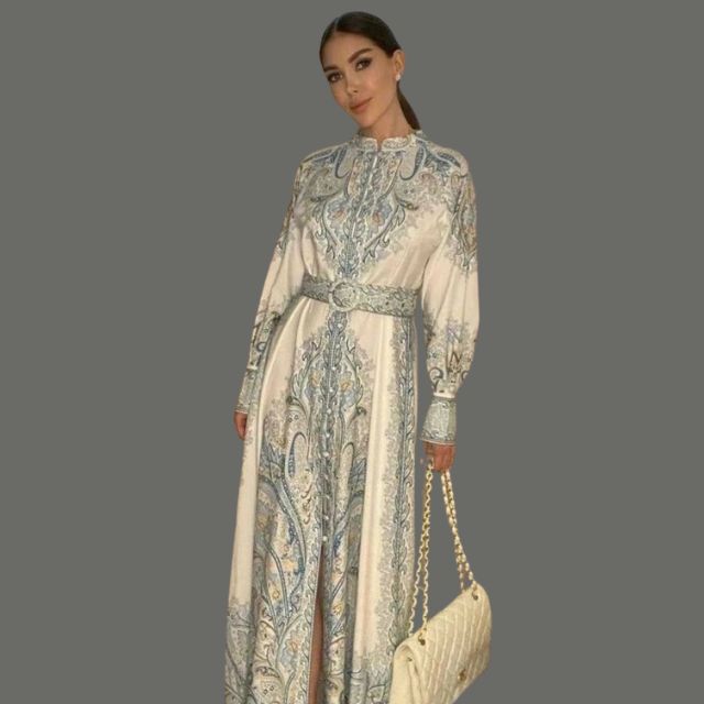 Floral A-Line Dress with Cinched Waist