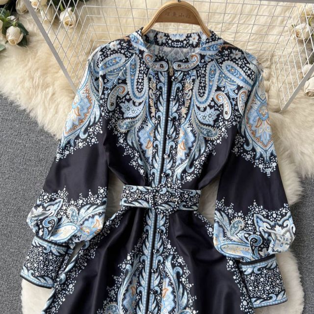 Floral A-Line Dress with Cinched Waist