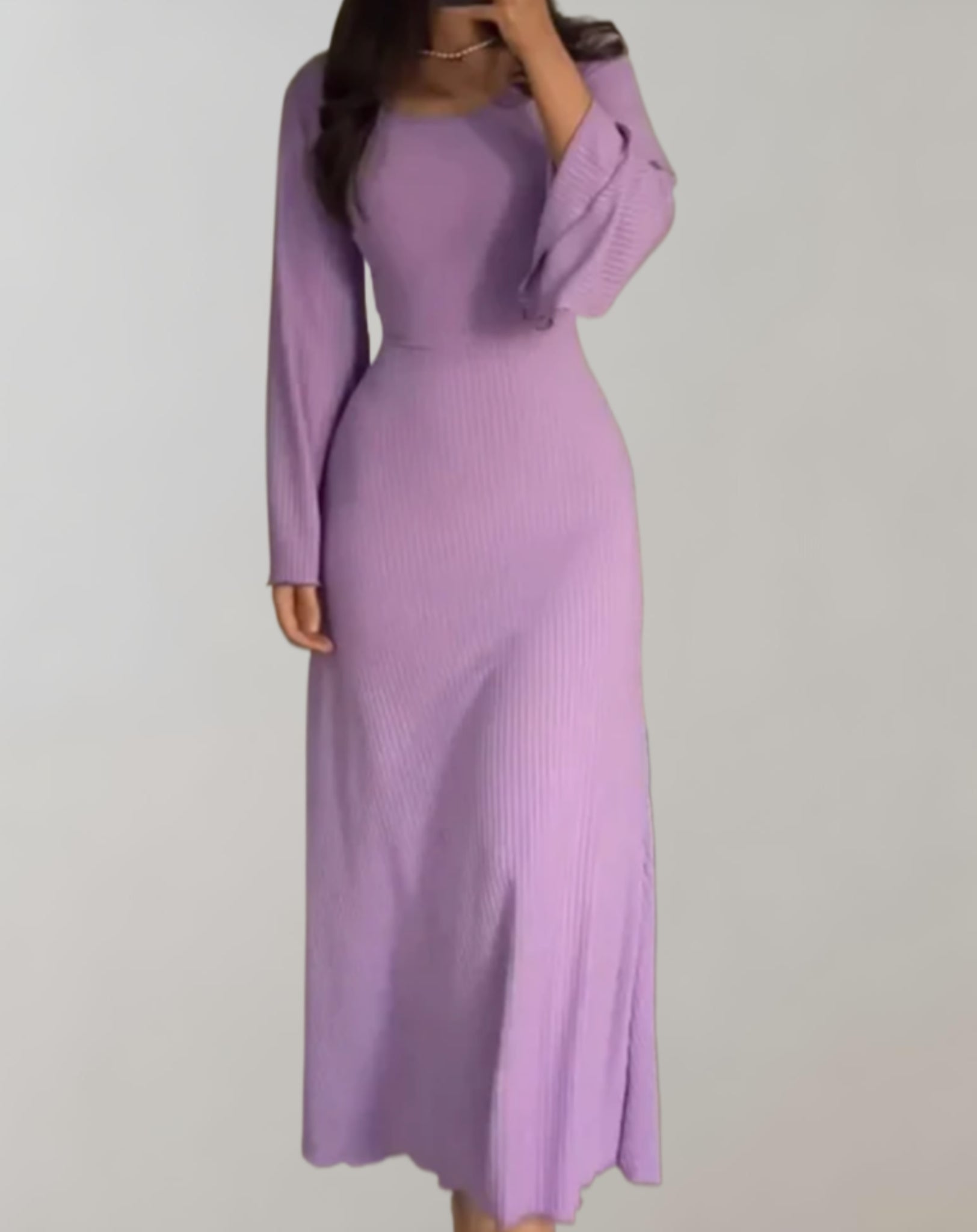 Women’s Classic Long Sleeve Bodycon Dress with Round Neck - Noemie Collection