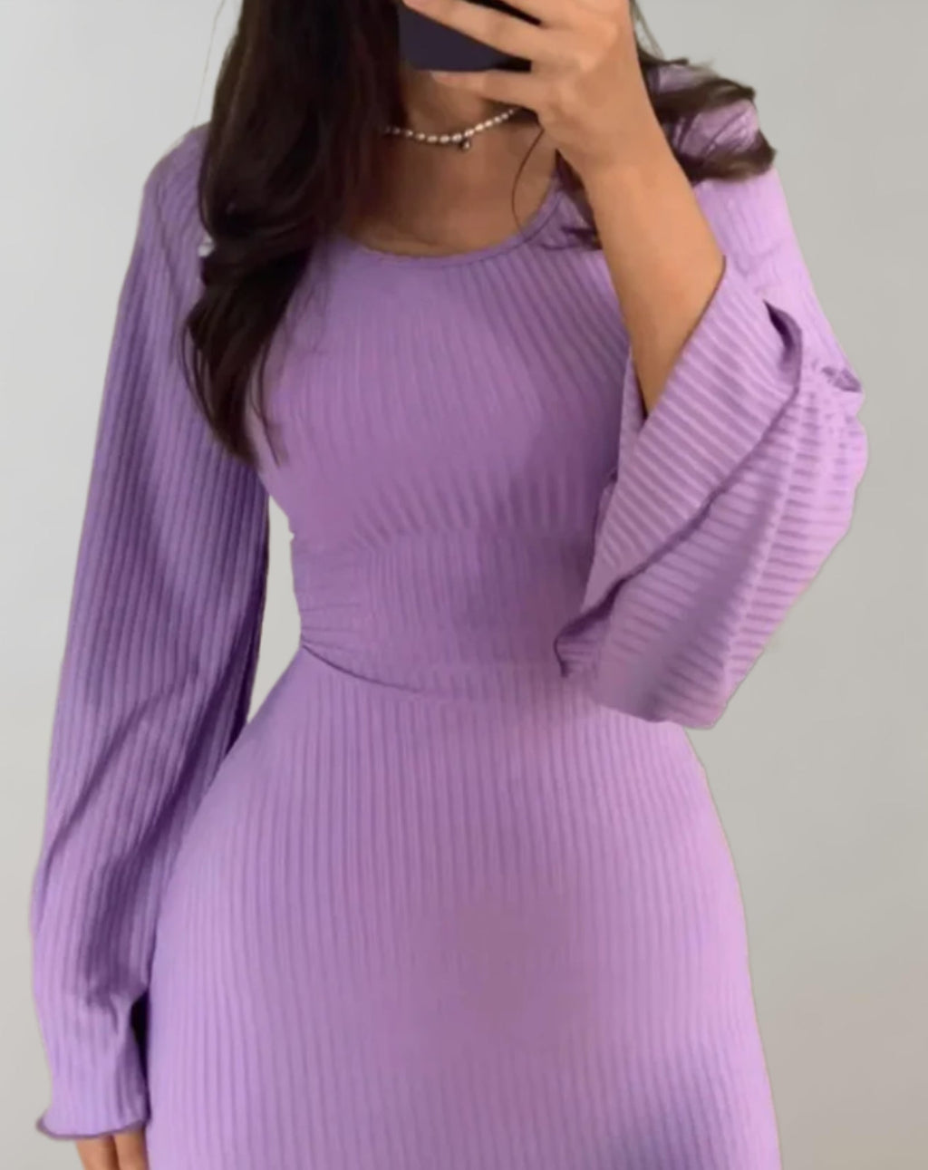 Women’s Classic Long Sleeve Bodycon Dress with Round Neck - Noemie Collection