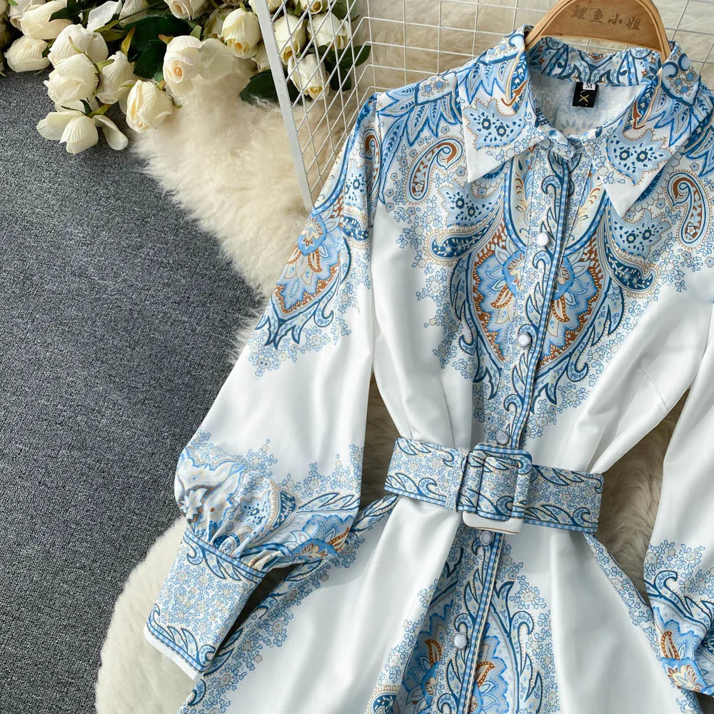 Floral A-Line Dress with Cinched Waist