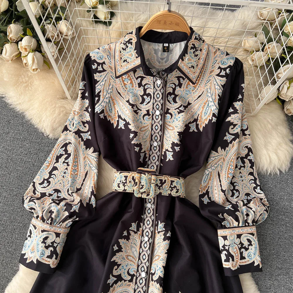 Floral A-Line Dress with Cinched Waist