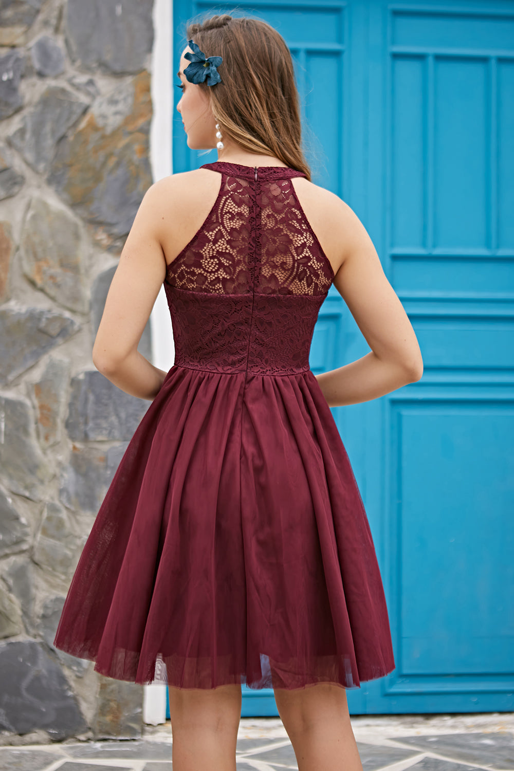 Elegant Burgundy Halter Dress for Confirmation Celebration