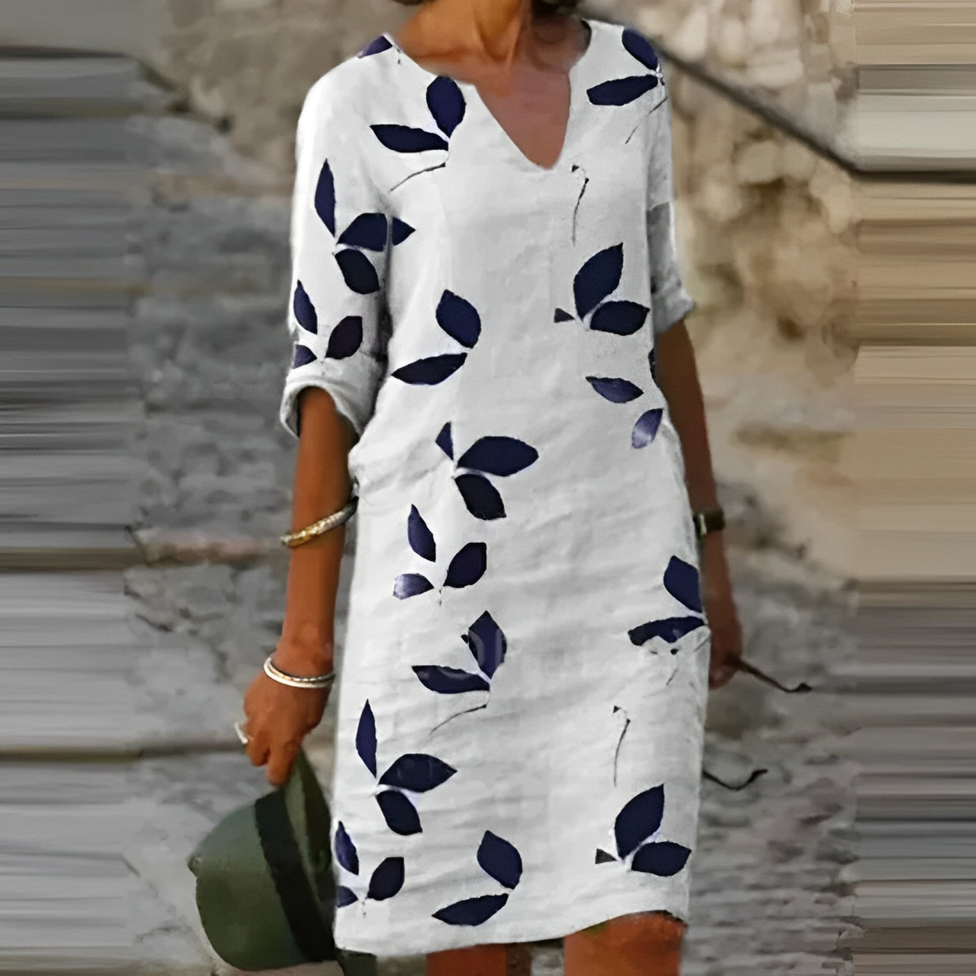 Delightful Leaf-Patterned Summer Dress for Women