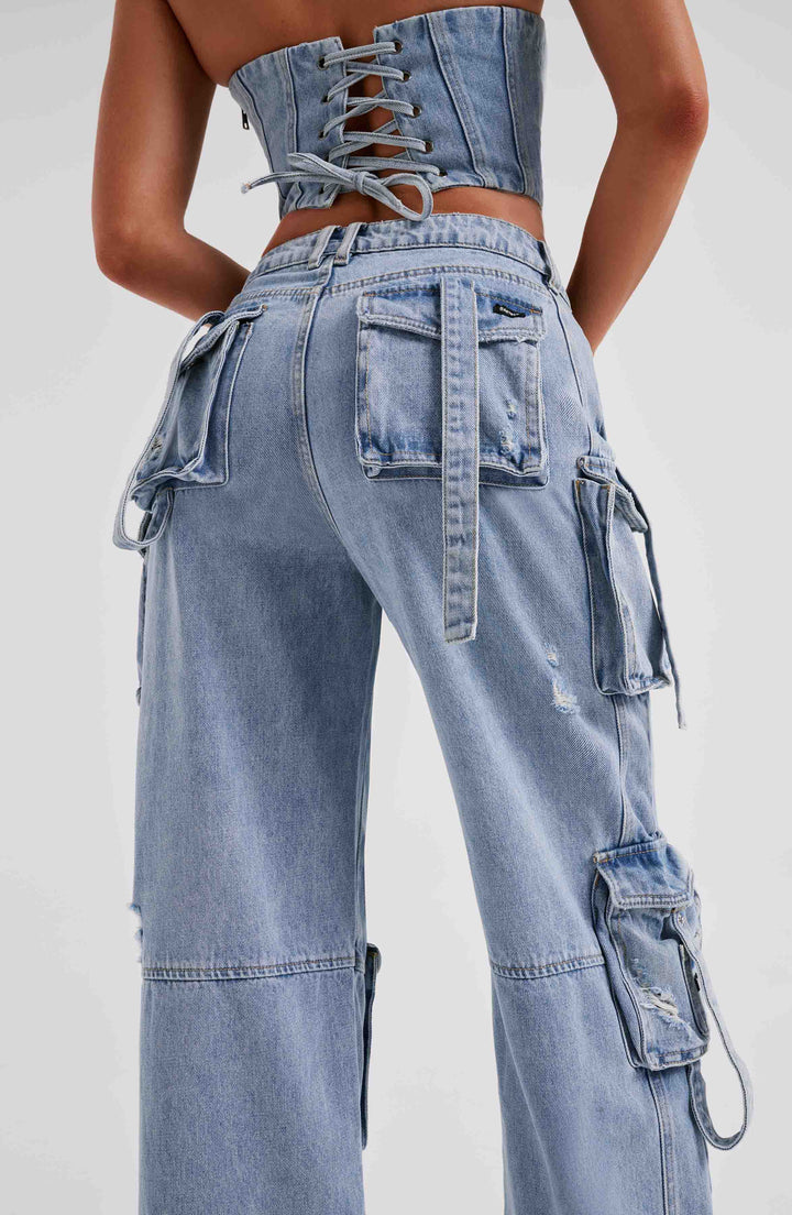 Stylish Women's Denim Cargo Pants