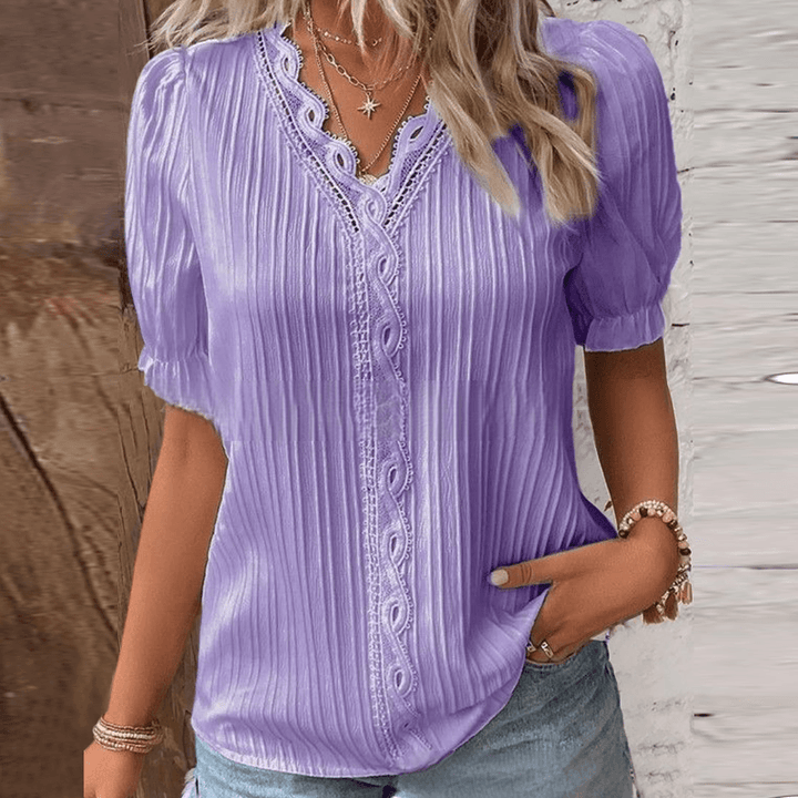 Chic V-Neck Blouse Featuring Beautiful Lace Details