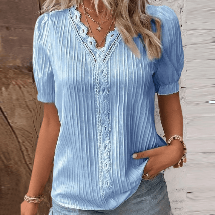 Chic V-Neck Blouse Featuring Beautiful Lace Details