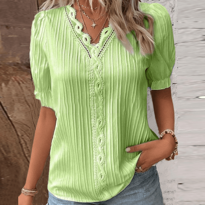 Chic V-Neck Blouse Featuring Beautiful Lace Details