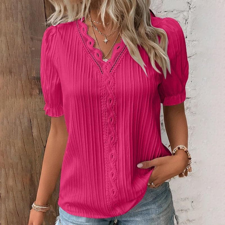 Chic V-Neck Blouse Featuring Beautiful Lace Details