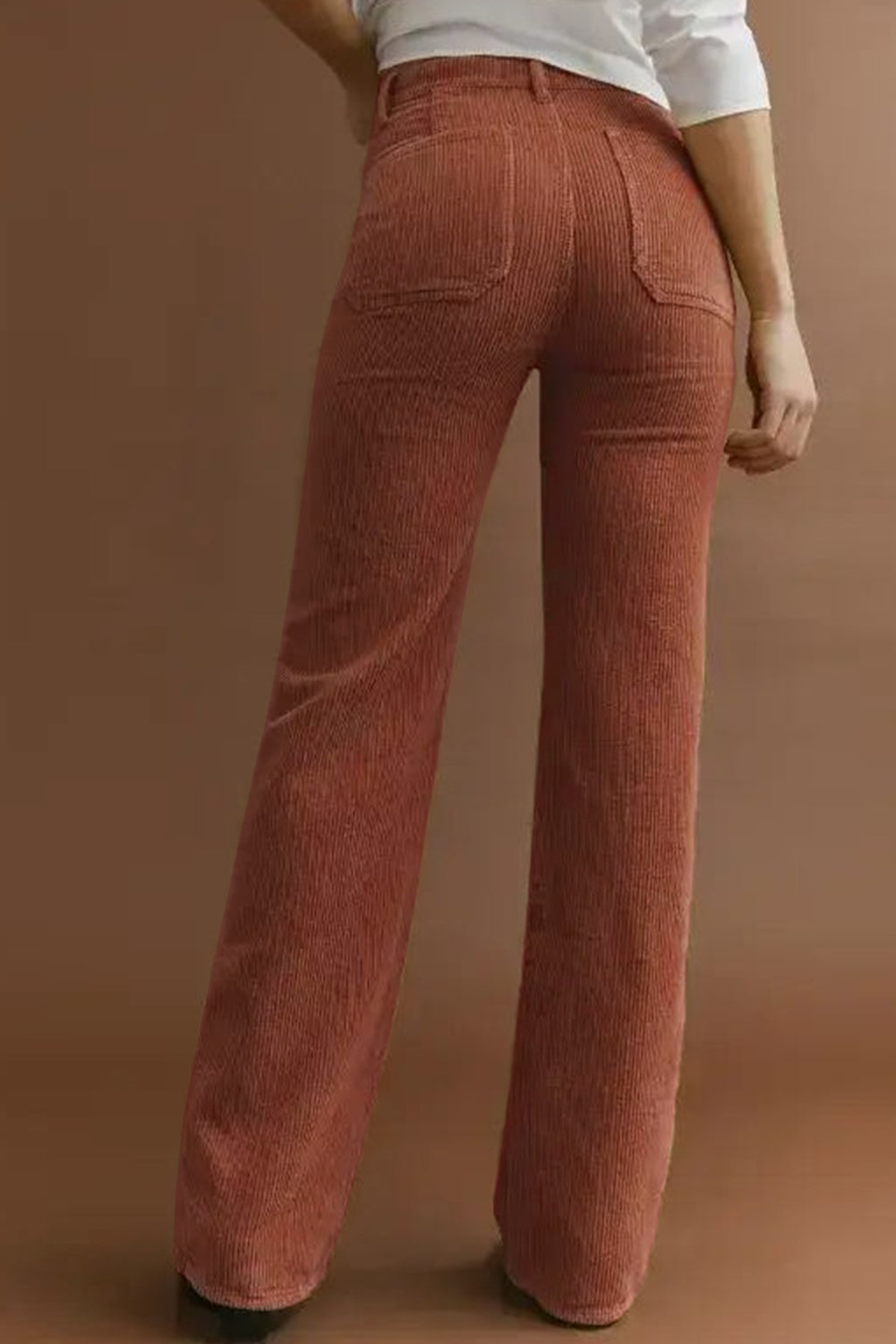 Stylish High-Waisted Corduroy Pants Featuring Trendy Square Pockets