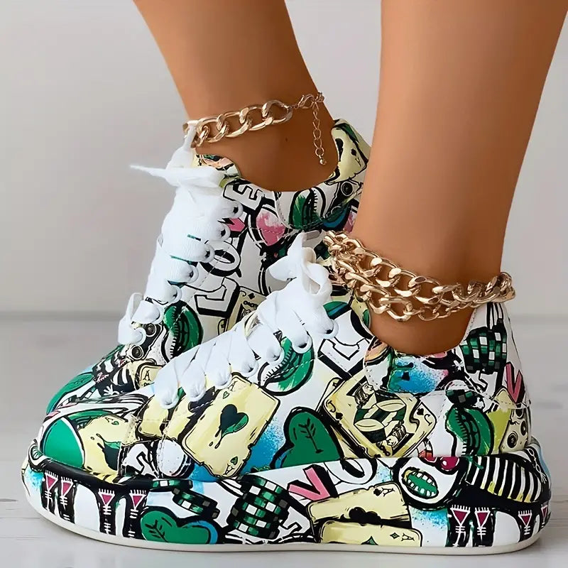 Women’s Layered Sneakers with Graffiti Print