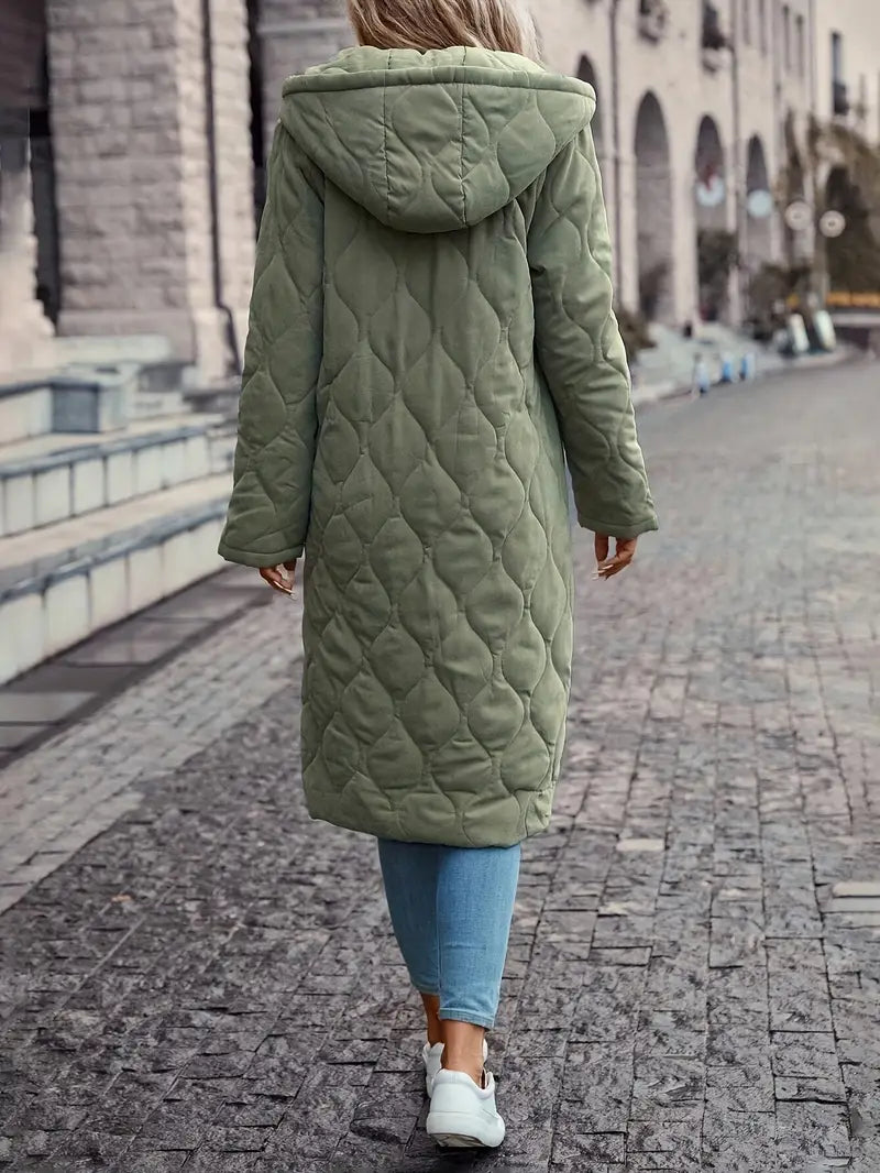 Quilted Cotton Hooded Coat with Long Sleeves
