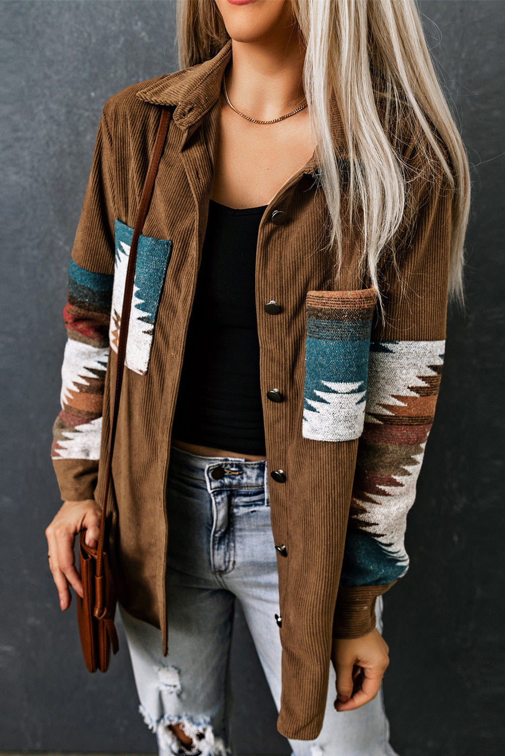 Aztec-Patterned Corduroy Jacket