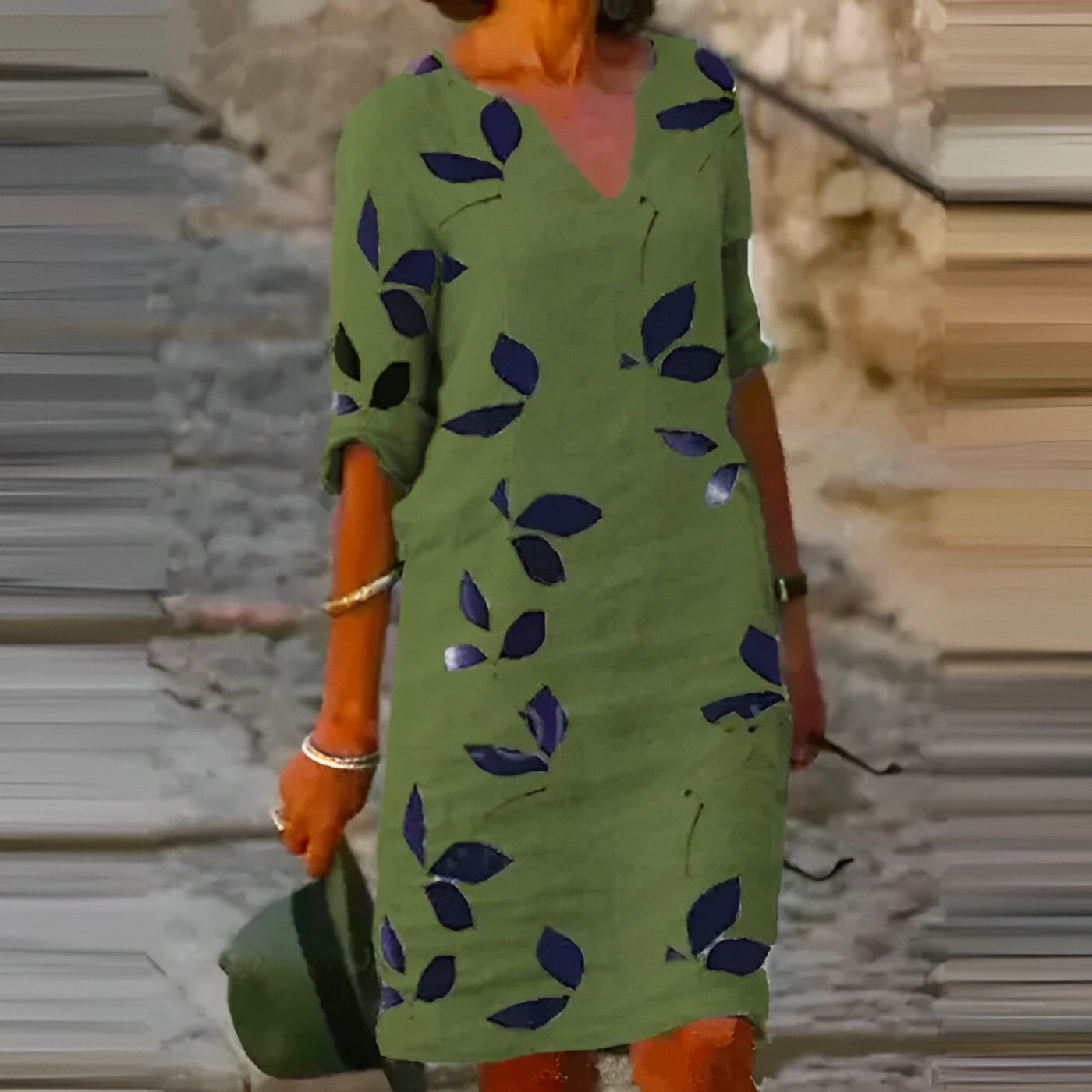 Delightful Leaf-Patterned Summer Dress for Women