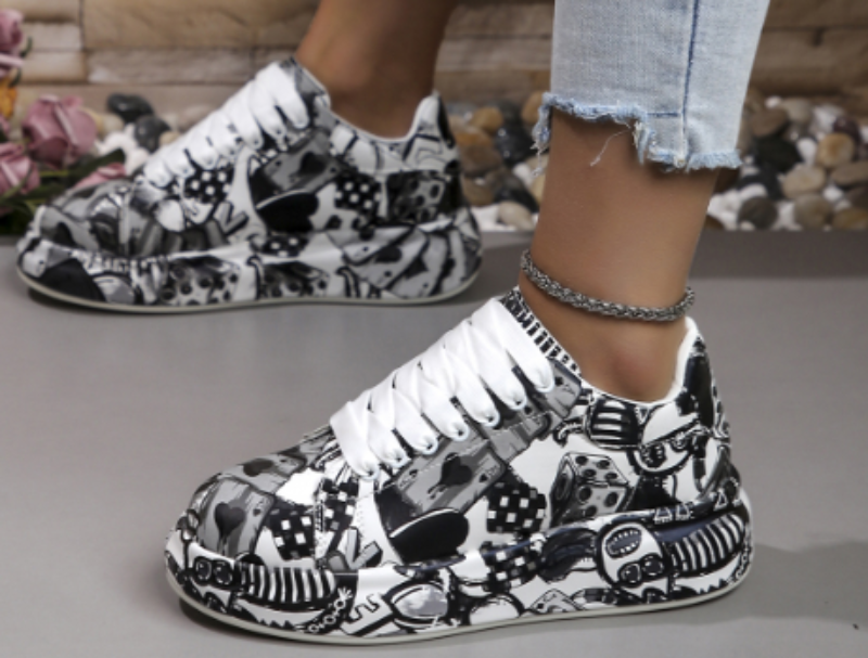 Women’s Layered Sneakers with Graffiti Print