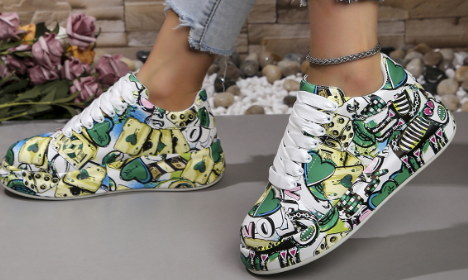 Women’s Layered Sneakers with Graffiti Print