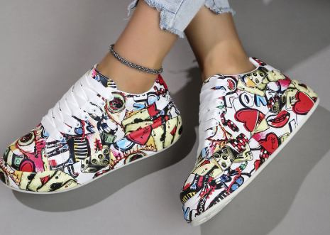 Women’s Layered Sneakers with Graffiti Print