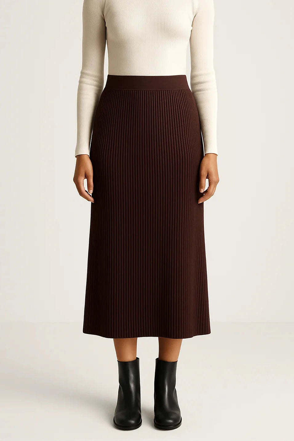 Sena - Ribbed Knit Midi Skirt
