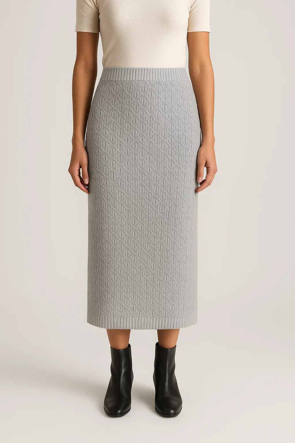 Sana - Knit Midi Column Skirt" can be rewritten as "Sana - Midi Column Skirt in Knit Fabric.